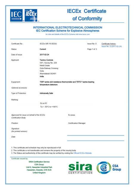 Product Certificate | ATEX, IECEx & IECEx ia Certified RTDs | Techno ...